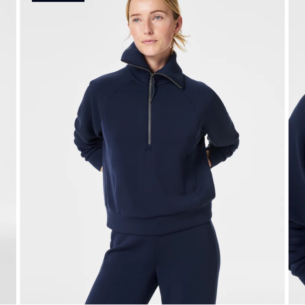 Spanx Air Essentials Half Zip Sweatshirt Navy Blue